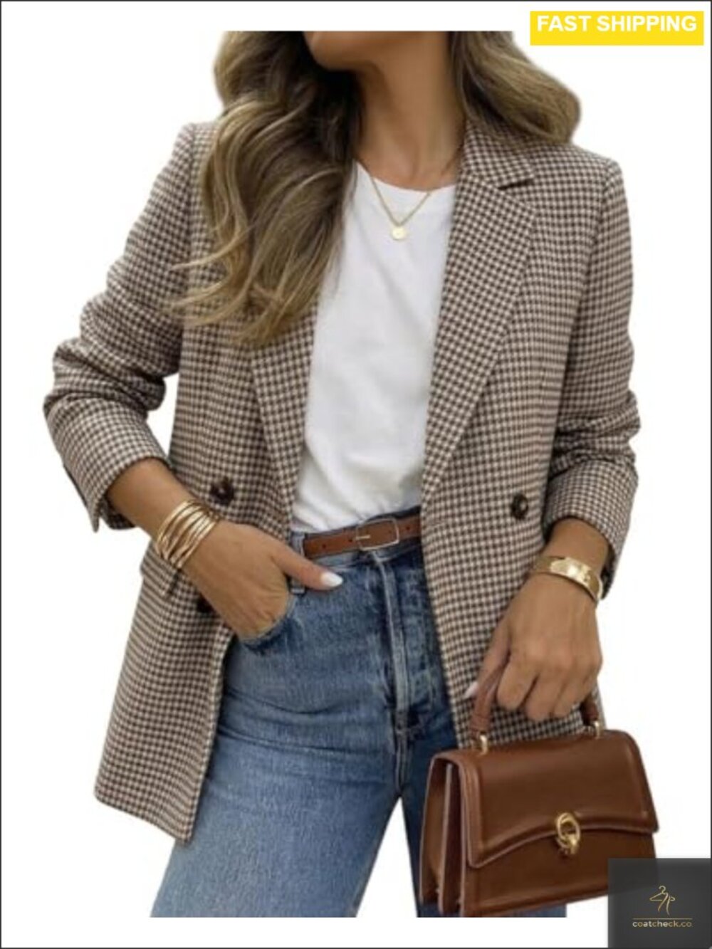Oversized Plaid Tweed Blazer Boyfriend Jacket Work Business Casual